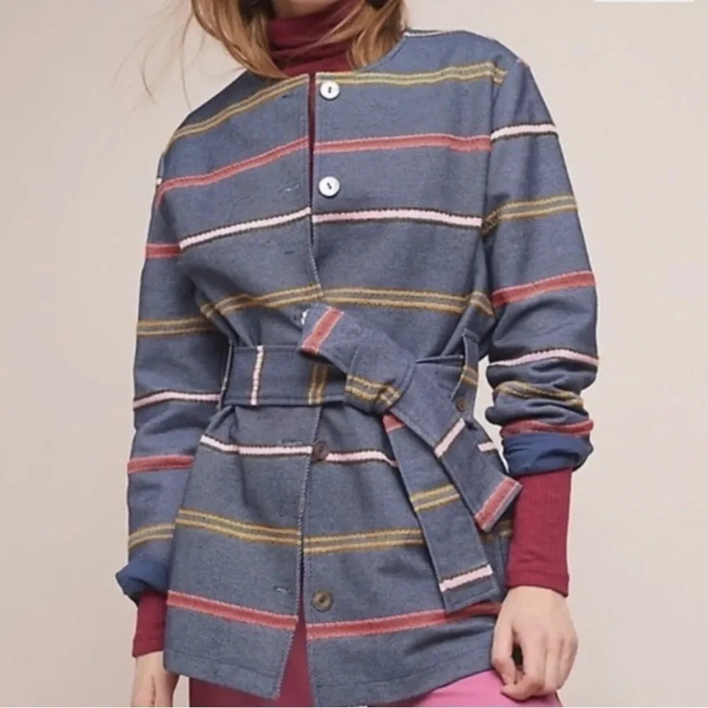 Anthropologie Dolan Left Coast Blue  Striped Coat Jacket Size Small